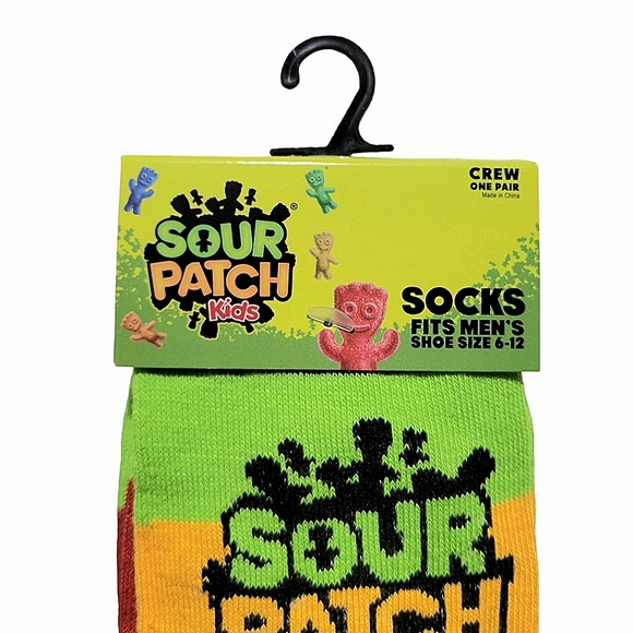 3/$20 Sour Patch Kids Crew Crazy Socks Mens Womens Green Red Unique Fun - Picture 3 of 5
